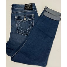 True Religion Women Jennie Curvy MR Big T Capri Flap Crop Jeans Size 33 New