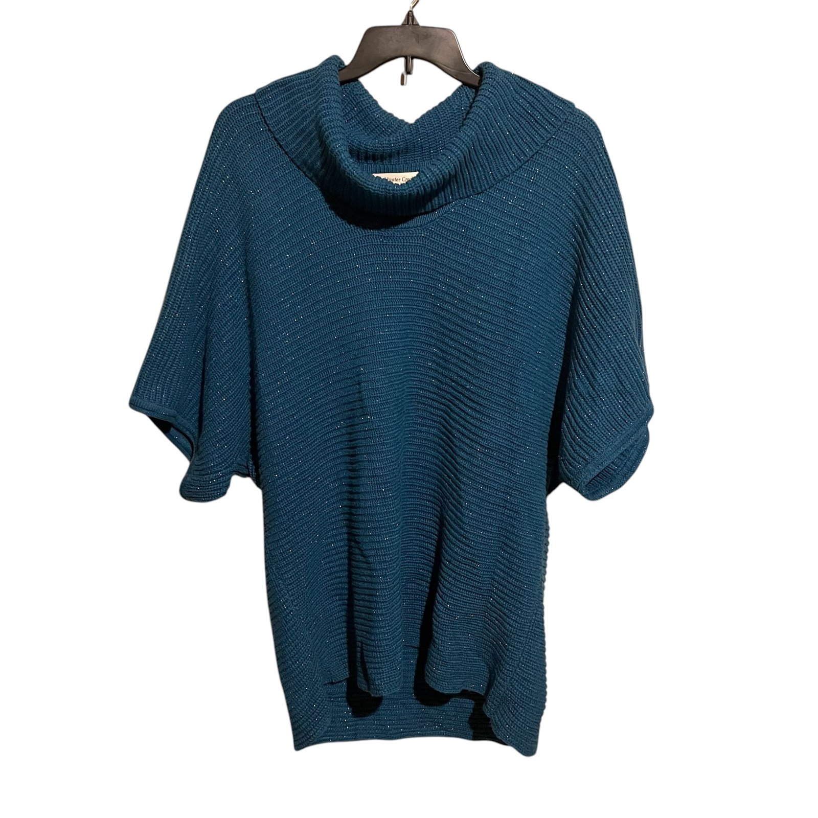 Coldwater Creek Teal Cowl Neck Chunky Knit Poncho Pullover Sweater 1X