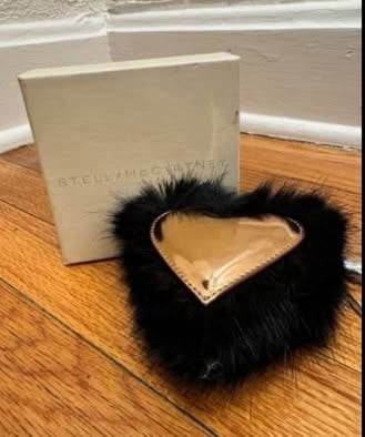 Stella McCartney Designer Faux Fur MetallicHeart Key Ring
