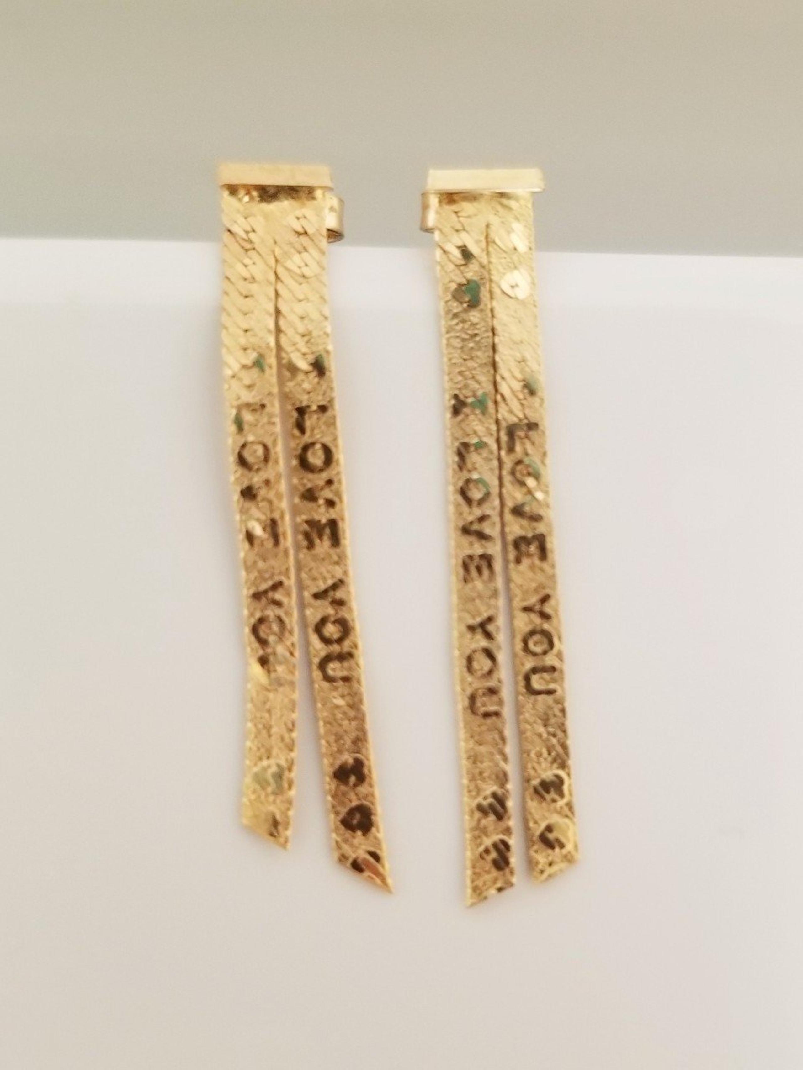 14K Gold I Love You Dangling Drop Earrings