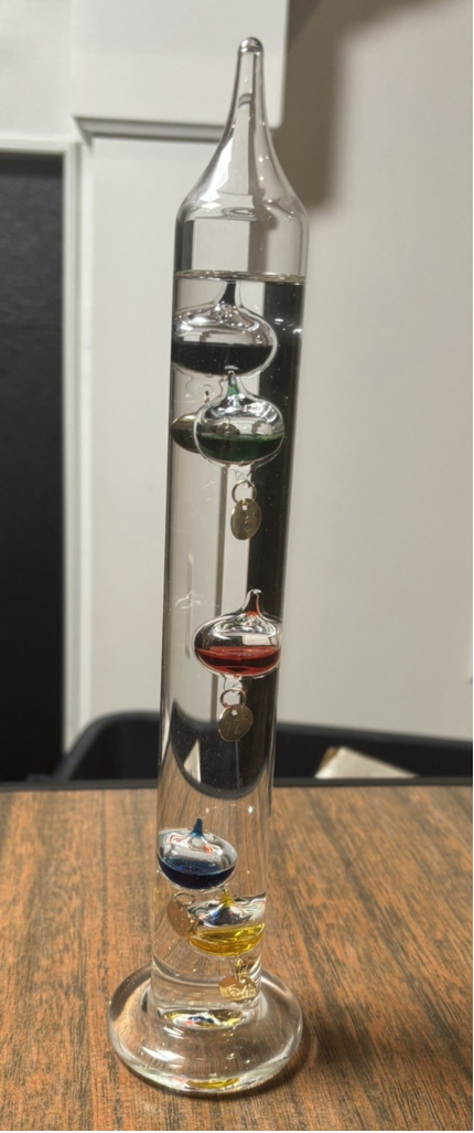 Galileo Thermometer Liquid Glass Tube Multicolored 64 to 80 Degrees 11.5”