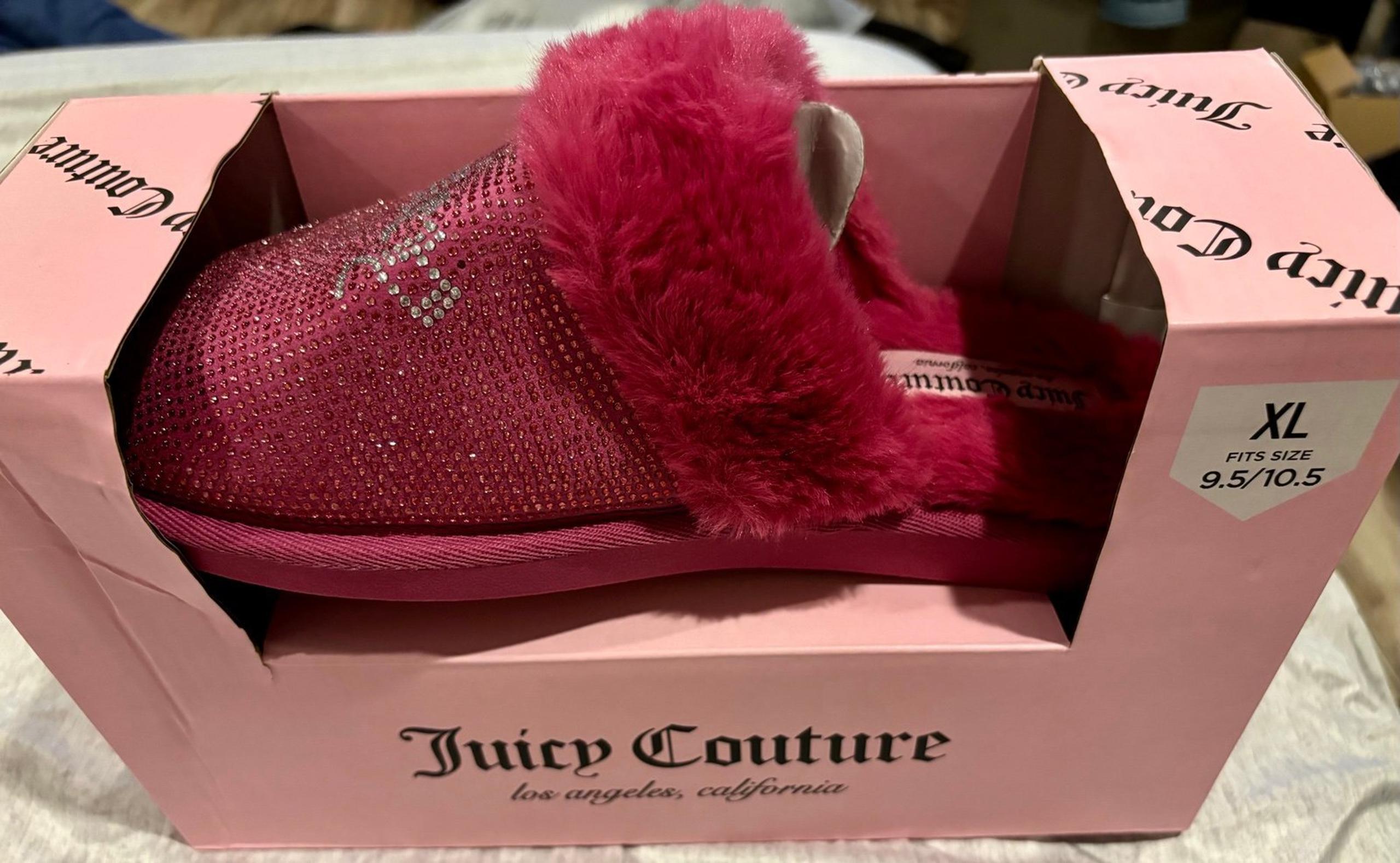 Juicy Couture Women’s Pink Faux Fur Mules Slippers Slip ons New W Tags