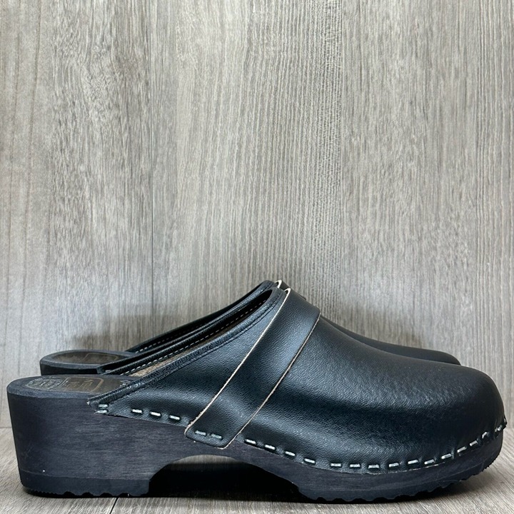 Moheda Toffeln Clog Sandals Womens Sz 39 Mule Slip On Leather Wedge Casual Black