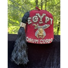 Vintage SHRINE Masonic Fez Hat Egypt Drum Corp Felt Rhinestone Freemason Cap