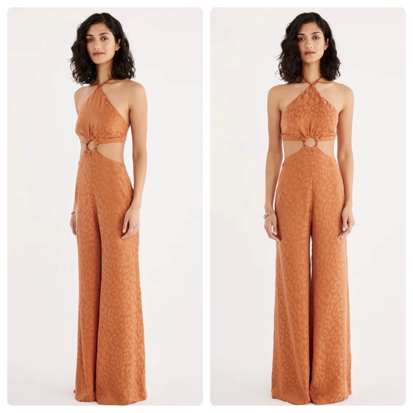Rumer The Label Revolve Kenya Animal Print Wide Leg Halter Jumpsuit NEW 329 XS