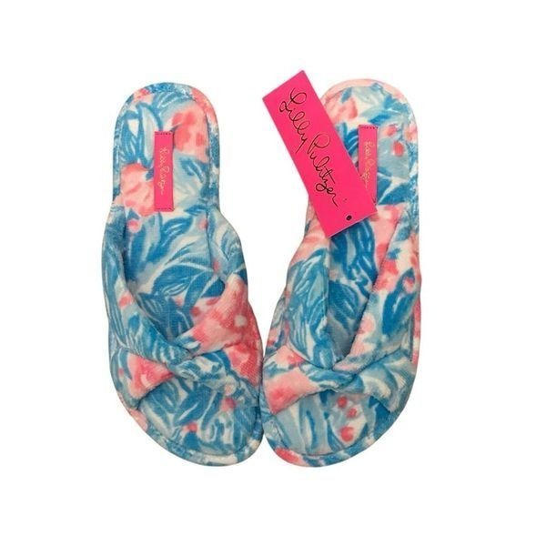 Lilly Pulitzer Bondi Blue My Little Peony Slippers Size 7/8 NWT