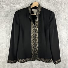 Vintage Marie St. Claire Suit Jacket Black Gold Floral Embroidered Lined Size 12