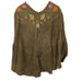 VTG 60 70S WOMENS DISCO FLOWER EMBROIDERED SUEDE LEATHER CAPE PONCHO JACKET COAT