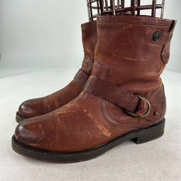 Olukai Nahuku Short Womens Distressed Brown Moto Boot US 8 Harness Ankle Boots