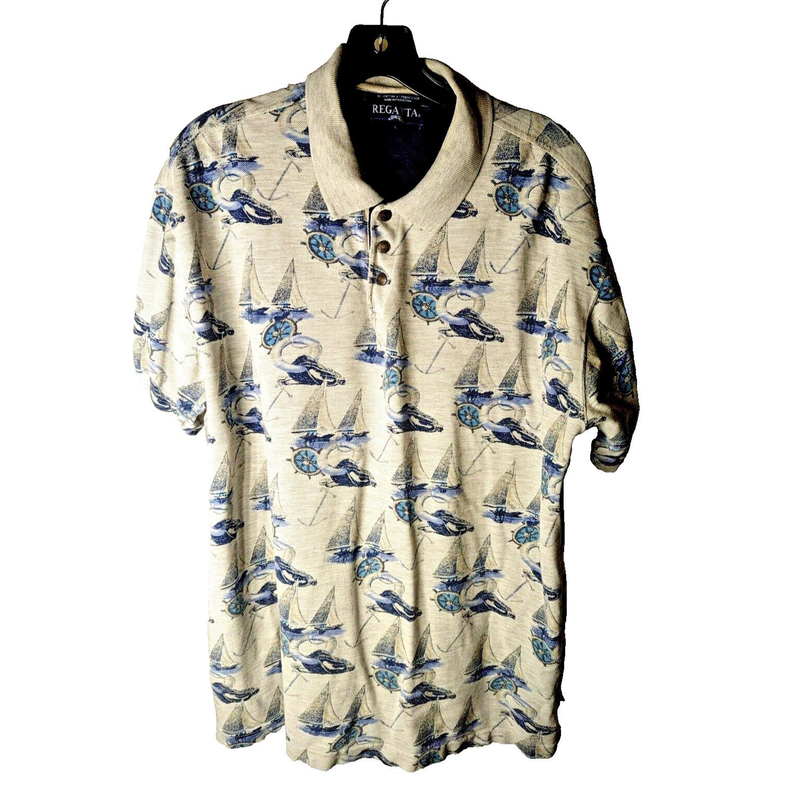 Regatta Shirt Polo Large Short Sleeve Sailboat Nautical VTG Vintage Golf
