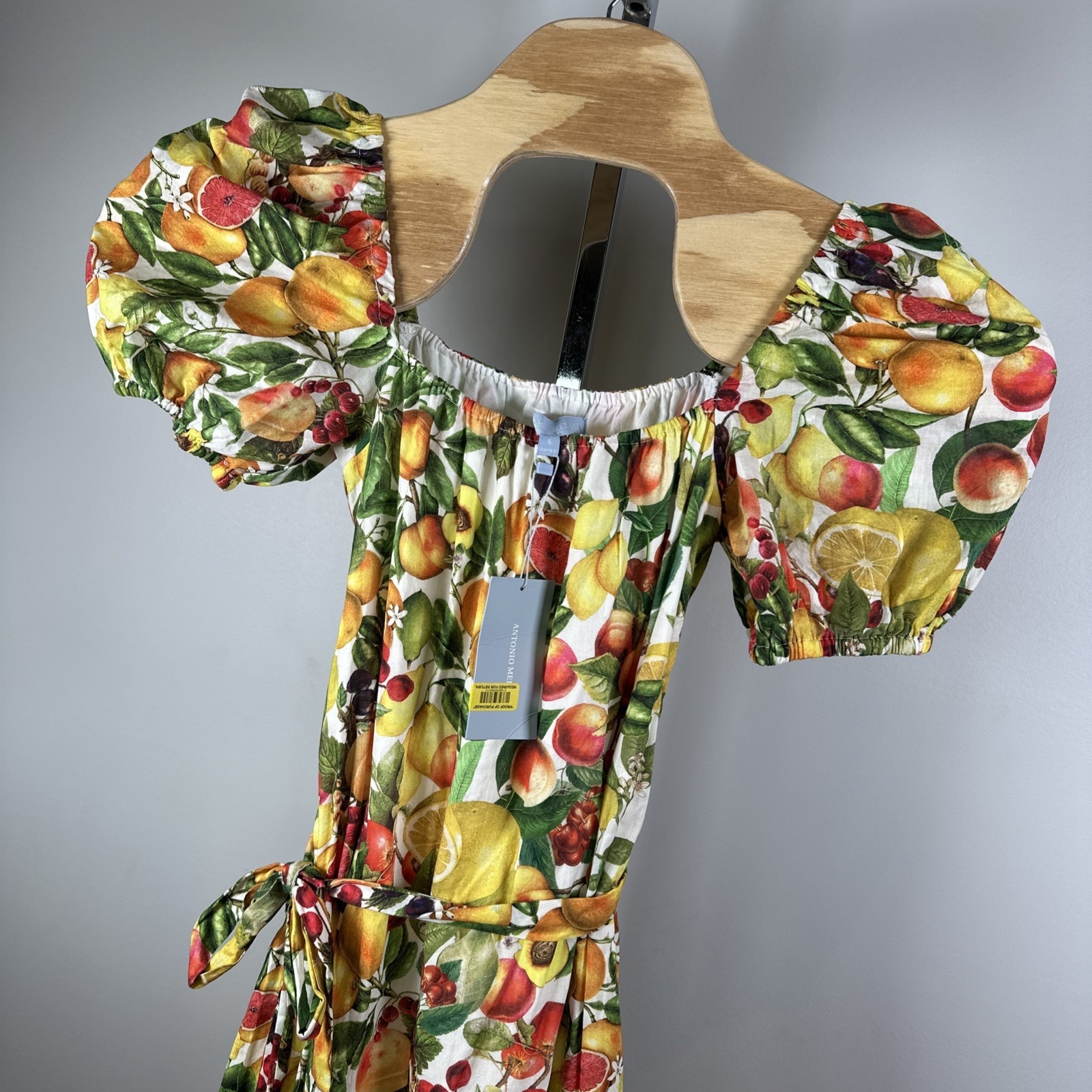 ANTONIO MELANI Charlotte Citrus Print Cotton Puff Sleeve Maxi Dress Size 6 Long