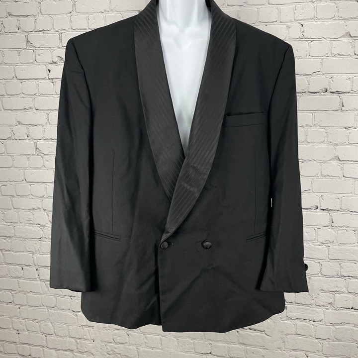 VTG Pierre Cardin Black Buttoned Formal Tuxedo Suit Jacket USA Made Size 46S