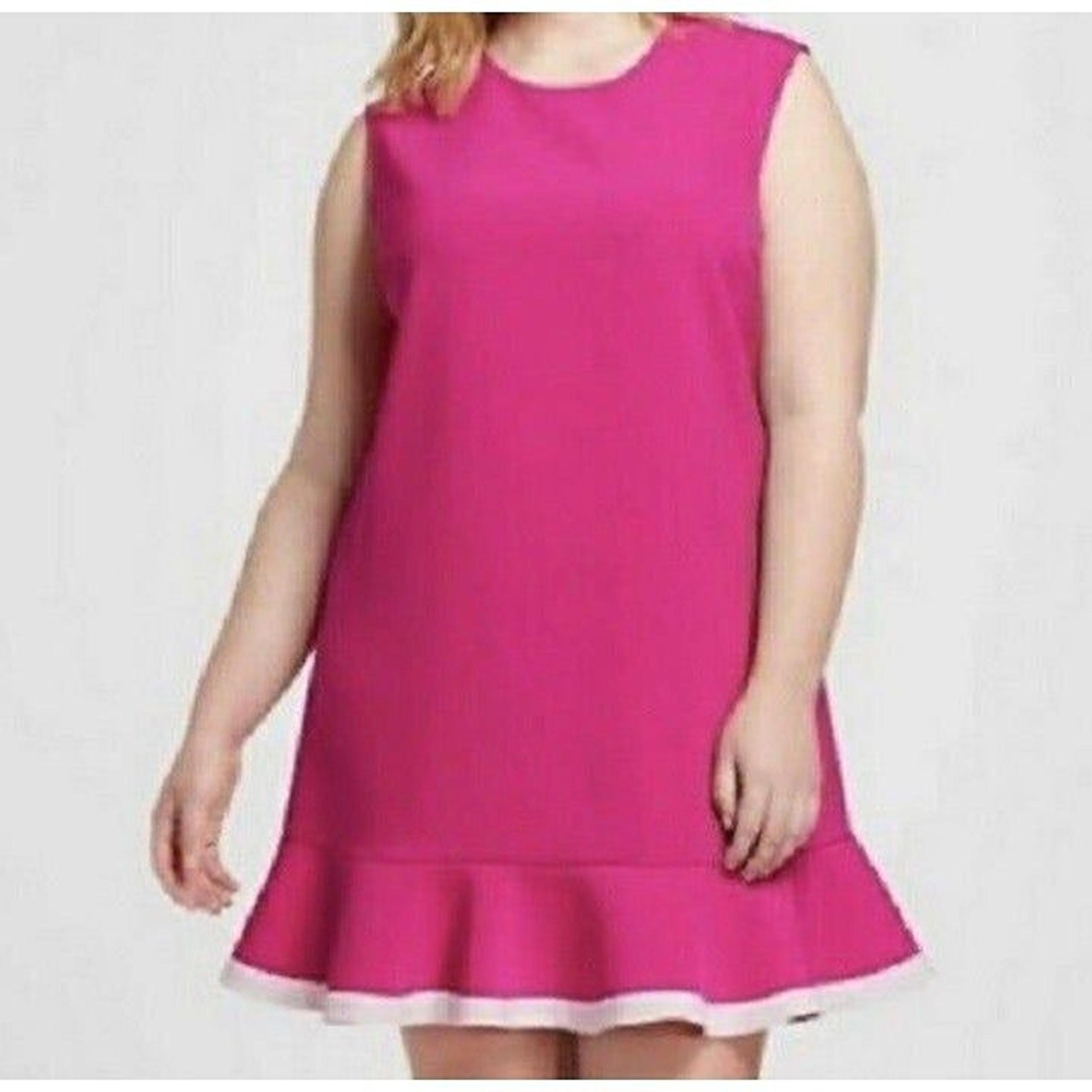 Victoria Beckham Sz 1X Bright Pink With Flounce in White Piping Shift Dress