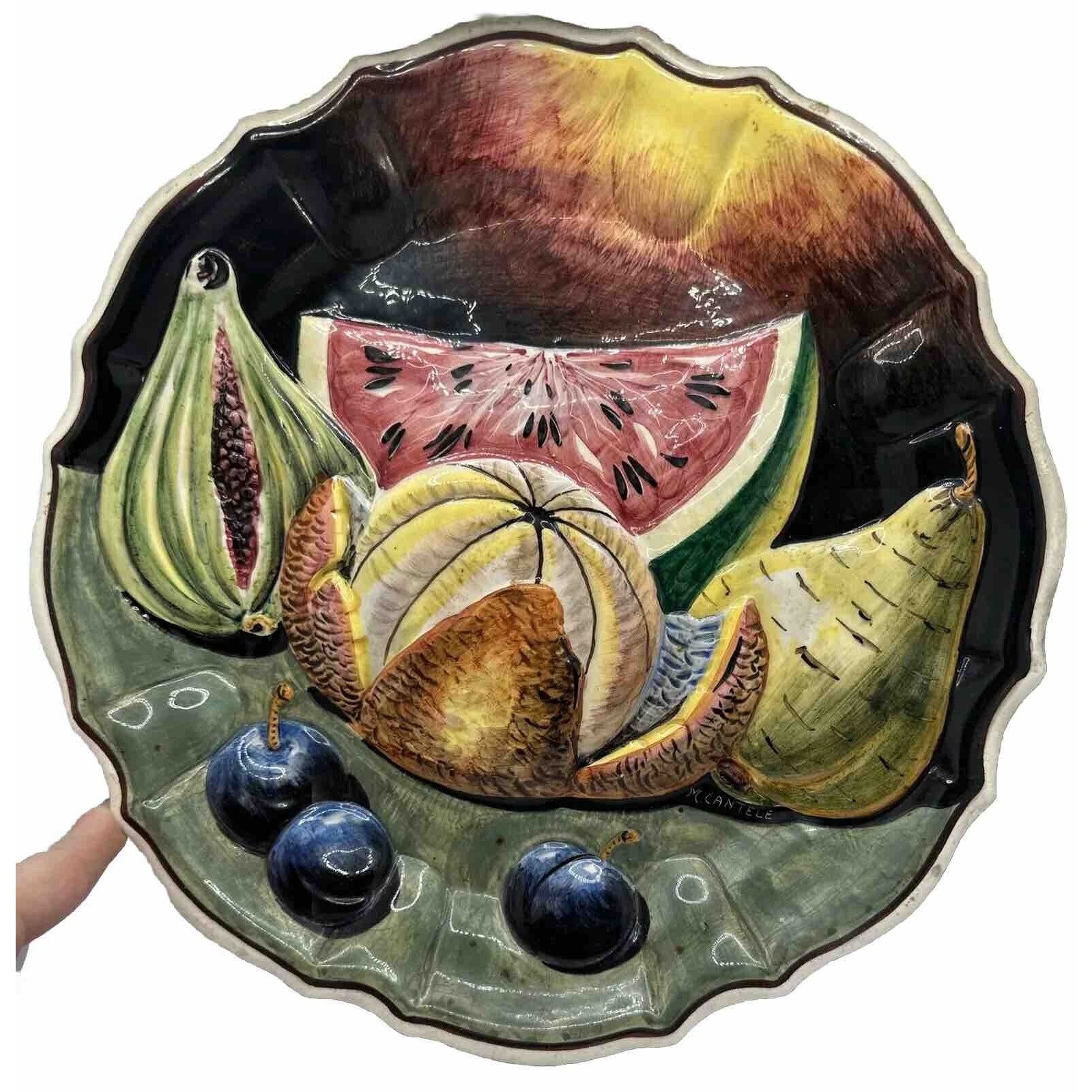 Mid-Century Marbro Italian Faience Majolica Ceramic Wall Charger Signed