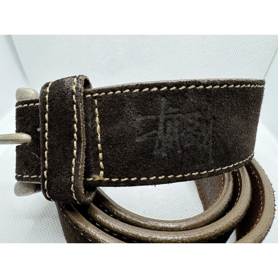 Vintage 90s Stussy Brown Suede Belt Stitching Size 34 Genuine Leather USA Made