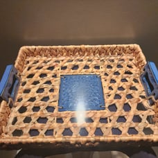 Woven Large Tray w/Blue Accents