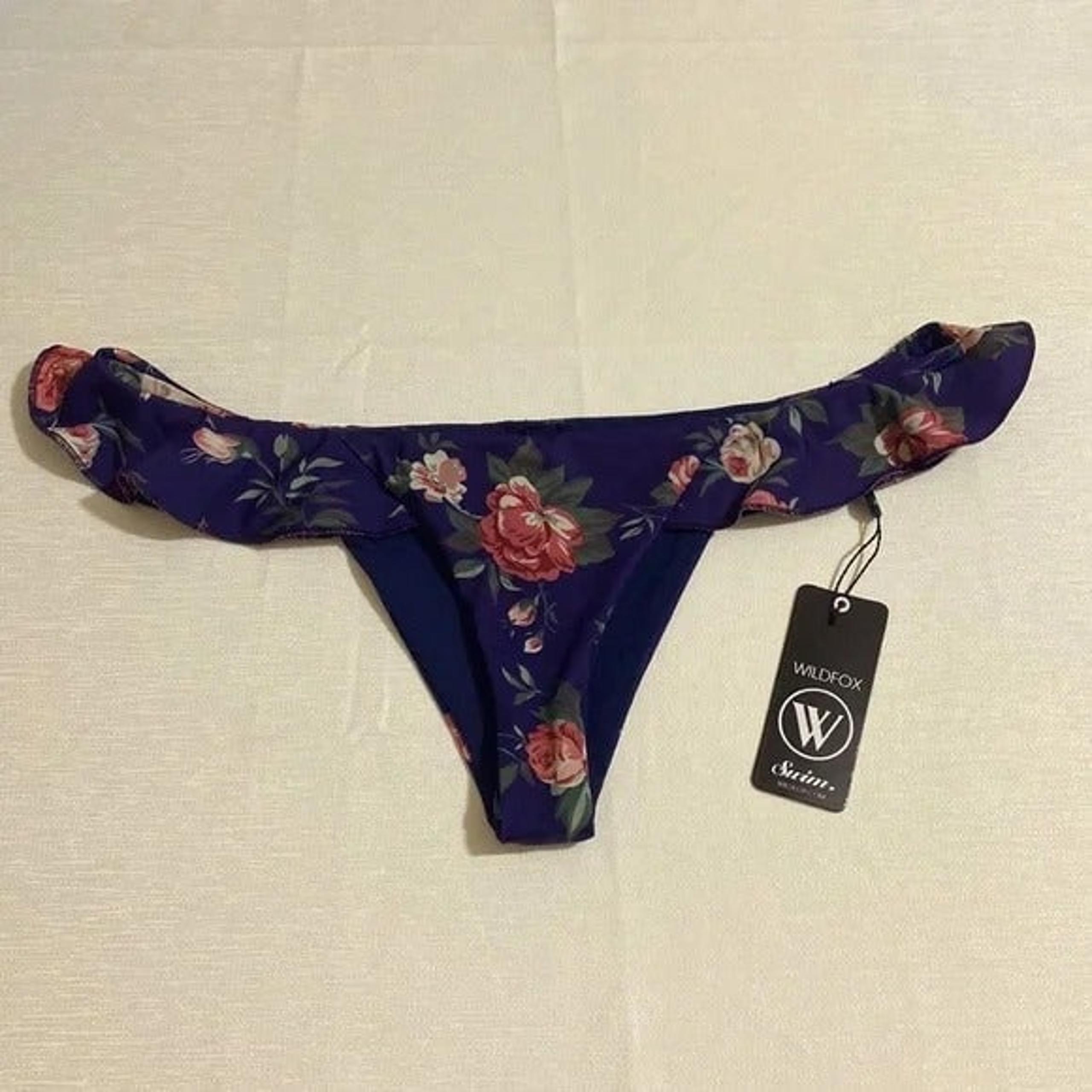 Size L--WILDFOX Women's Cheeky Ruffle Brazilian Gypsy Floral Bikini Bottom