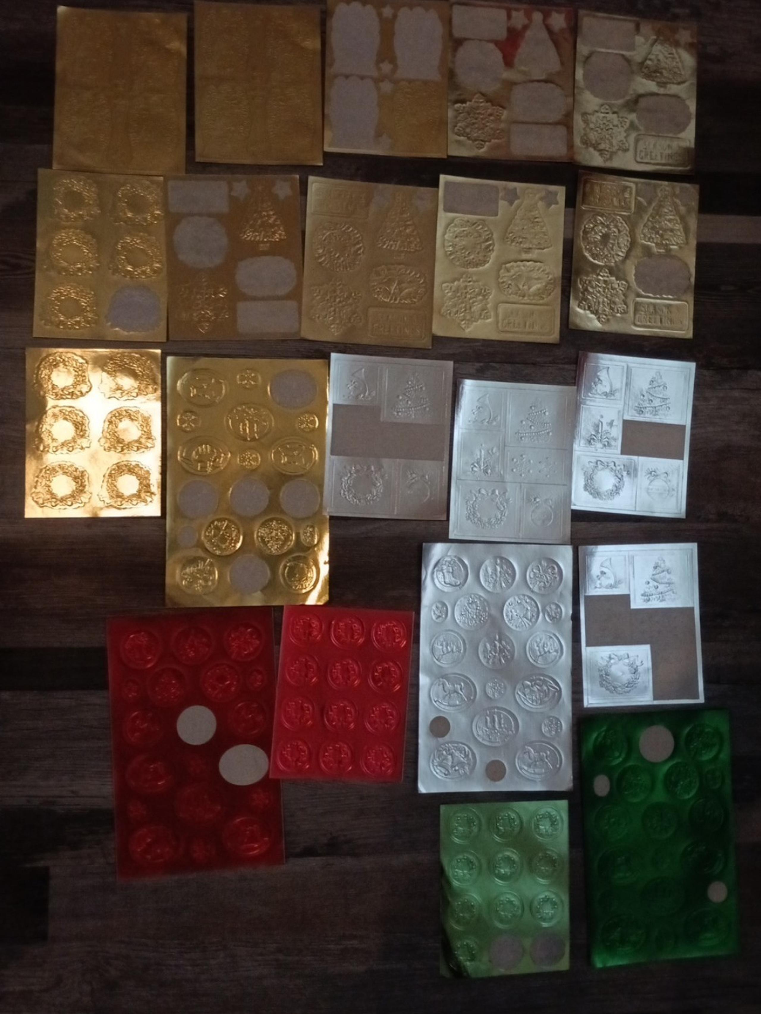 Vtg. Embossed FOIL SEALS Stickers Christmas Angels, Stars, Wreaths, + - Hallmark