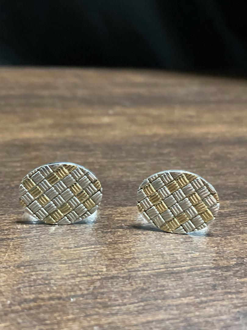 Tiffany Oval Round Mesh Combination Cufflinks SV925 K18