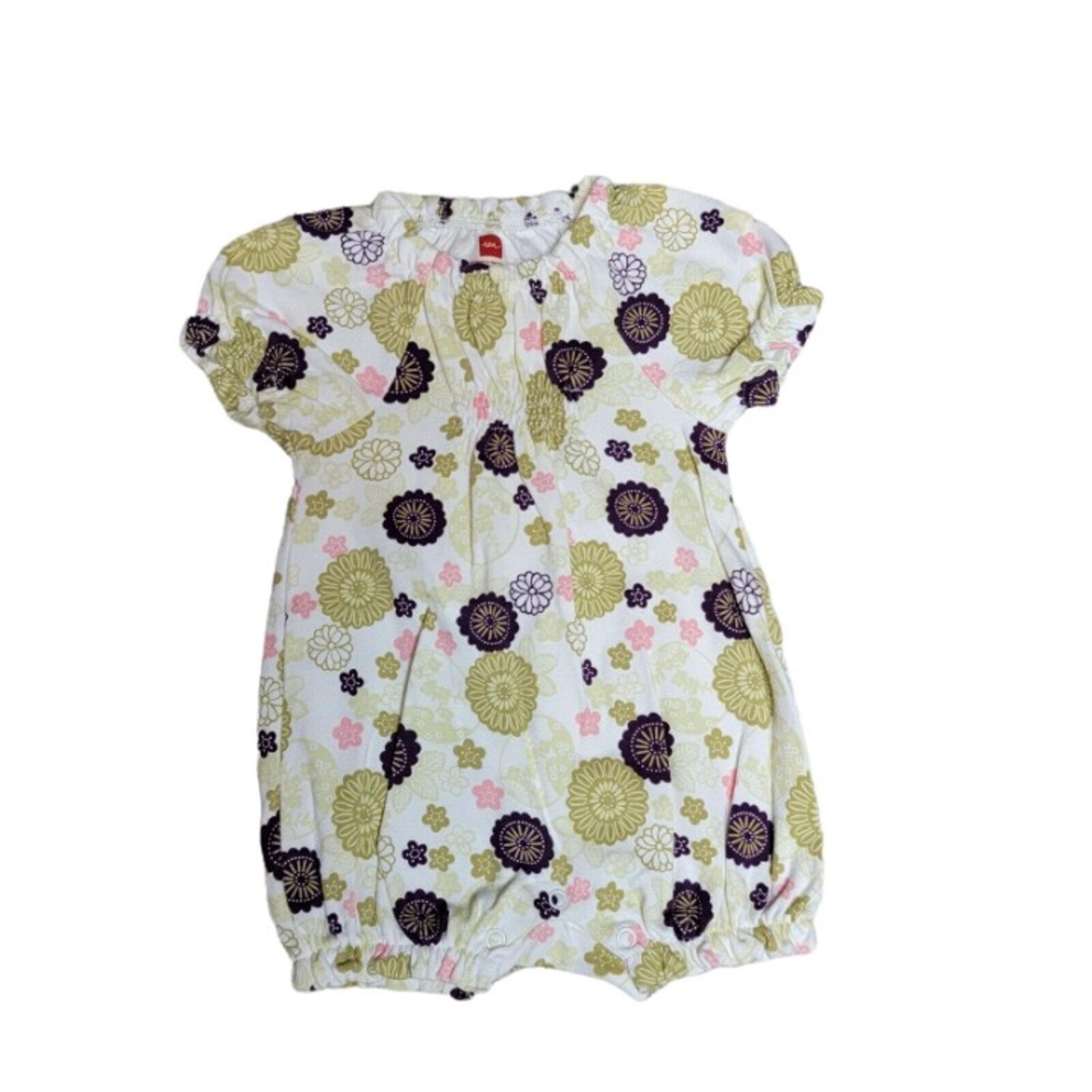 Tea Collection Romper Size XXS 0-3 Months White Green Pink Floral Cotton