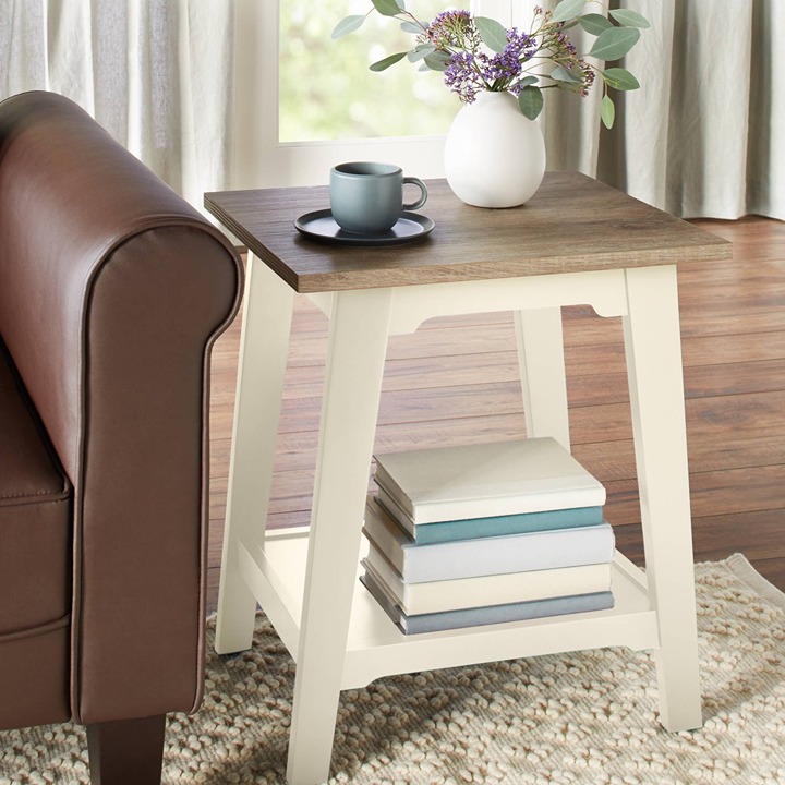 Better Homes & Gardens Bedford Accent Table, Ivory/Brown