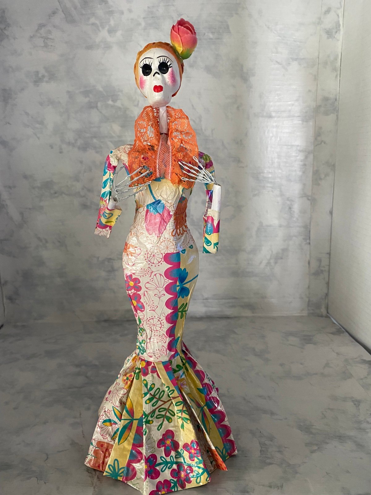 Mexican Paper Mache Catrina Lady Dia De Los Muertos Figure Skeleton