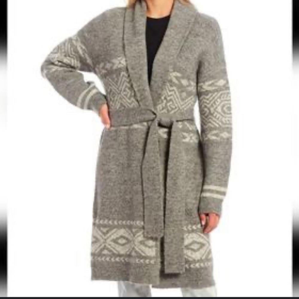 A LOVES A Womens Grey Wool Blend Long Wrap Tie Cardigan