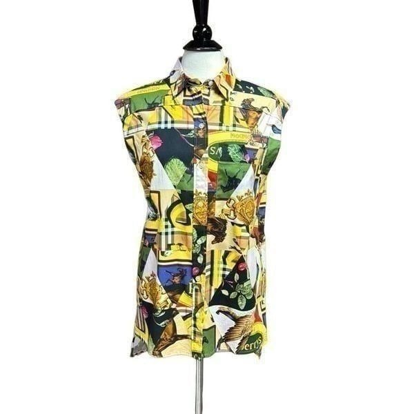 BURBERRY Multicolor Sleeveless Archive Scarf Print Button Down Shirt Size 4