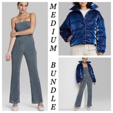 NEW! Women’s Wild Fable Crop Coat & Sequin Jumpsuit Bundle - Medium