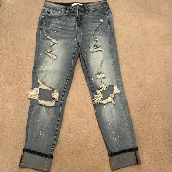 High Waisted Distressed Boyfriend Jeans