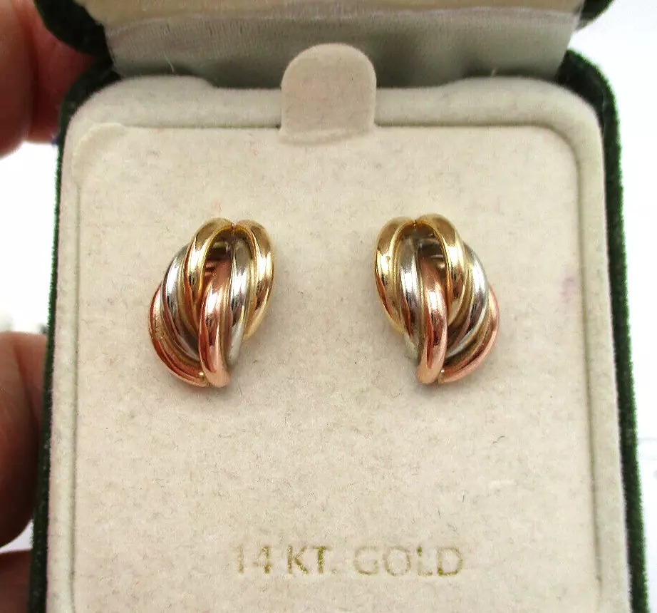 14K Tricolor Gold 1/2 Half Hoop Earrings [E230]