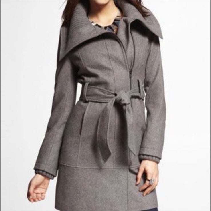 Express Wool Knit Shawl Collar Midi Length Black Coat