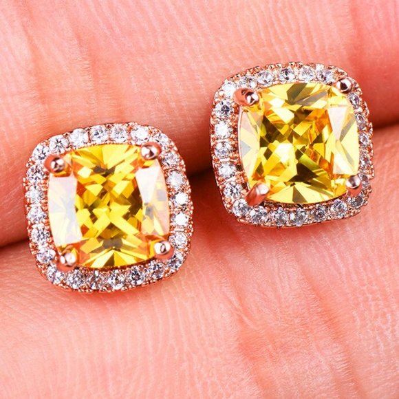 18K Rose Gold Citrine Diamond Earrings