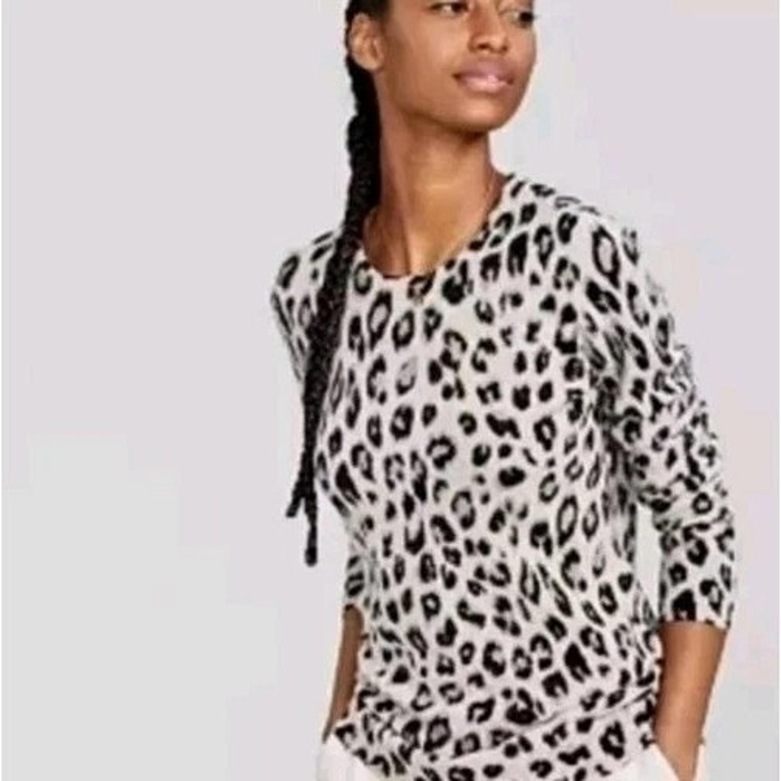 CHARTER CLUB L 100% Cashmere Luxury Grey Leopard Print Sweater Knit Top