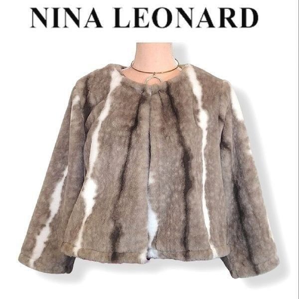 Nina Leonard Tan Mink Faux Fur Single Button Bolero Jacket Large NWOT
