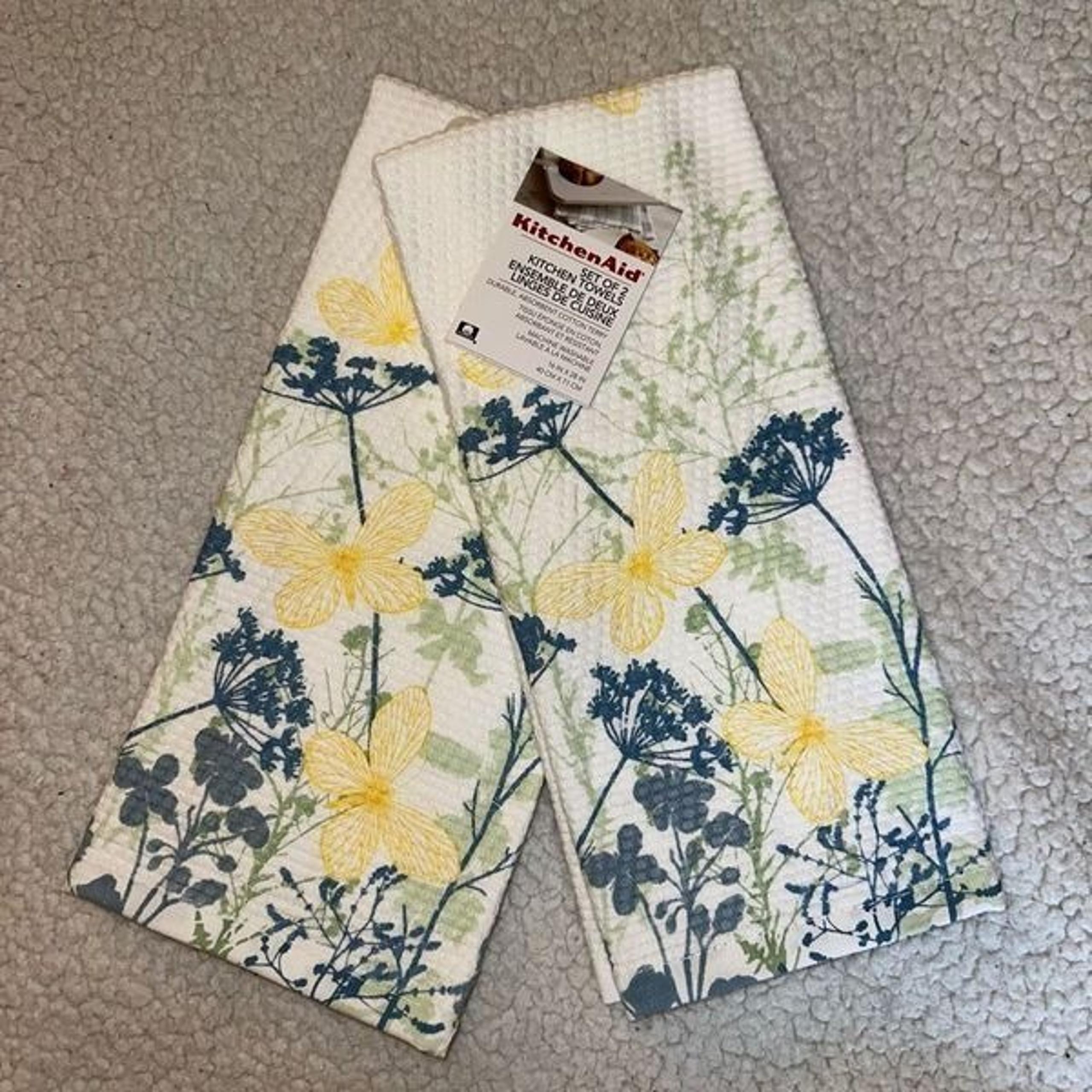 KitchenAid Springtime Floral Butterfly Dish Towels Set of 2 NWT