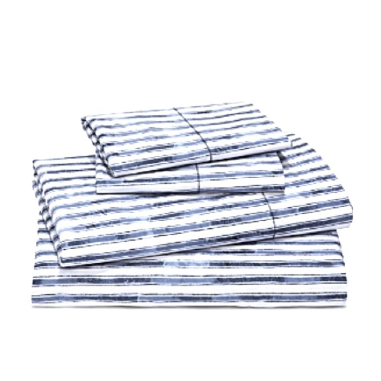 Sky Watercolor Stripe Percale Full Sheet Set, Navy White New w/Tag 175