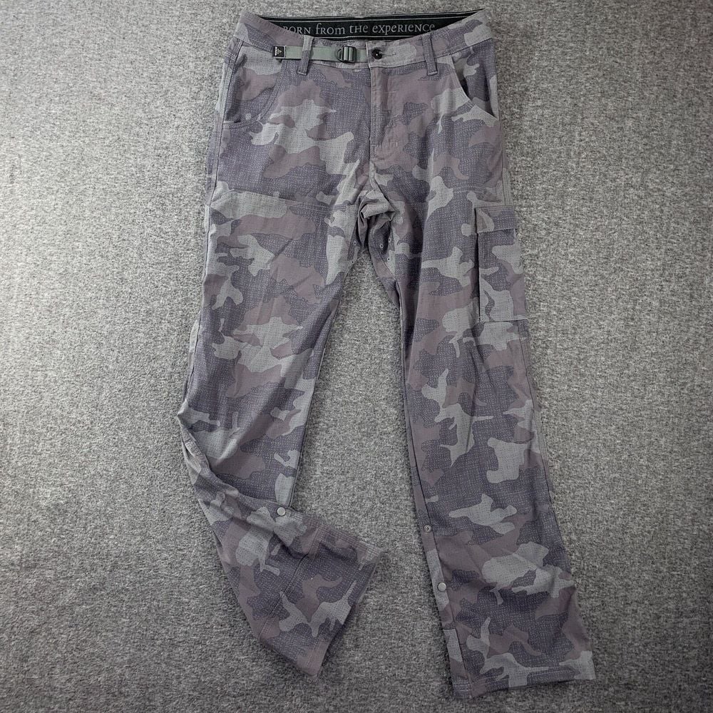 Prana Zion Camo Pants Mens 30x32 Gray Belt Outdoor Hiking Hunting