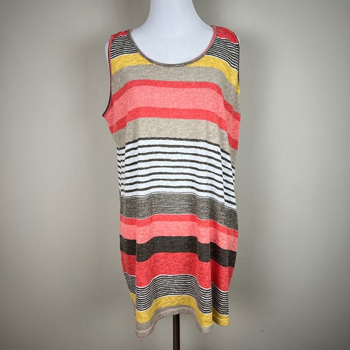Comfy USA Tunic Top Womens 1X Multicolor Stripe Sleeveless Knit Summer Beach