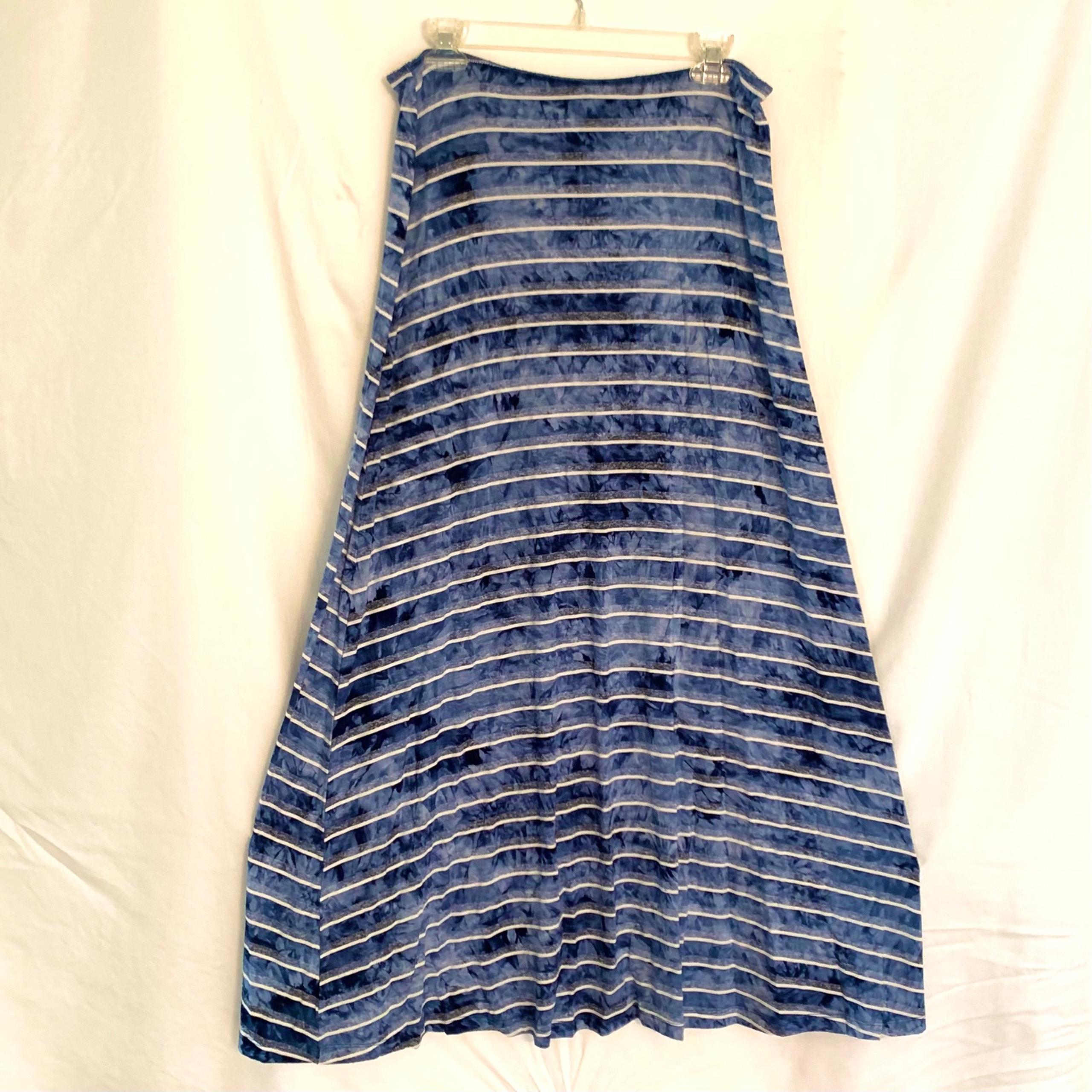 Style & Co Blue White Striped Tie Dye Maxi Skirt Women’s M 38"L Elastic Waist