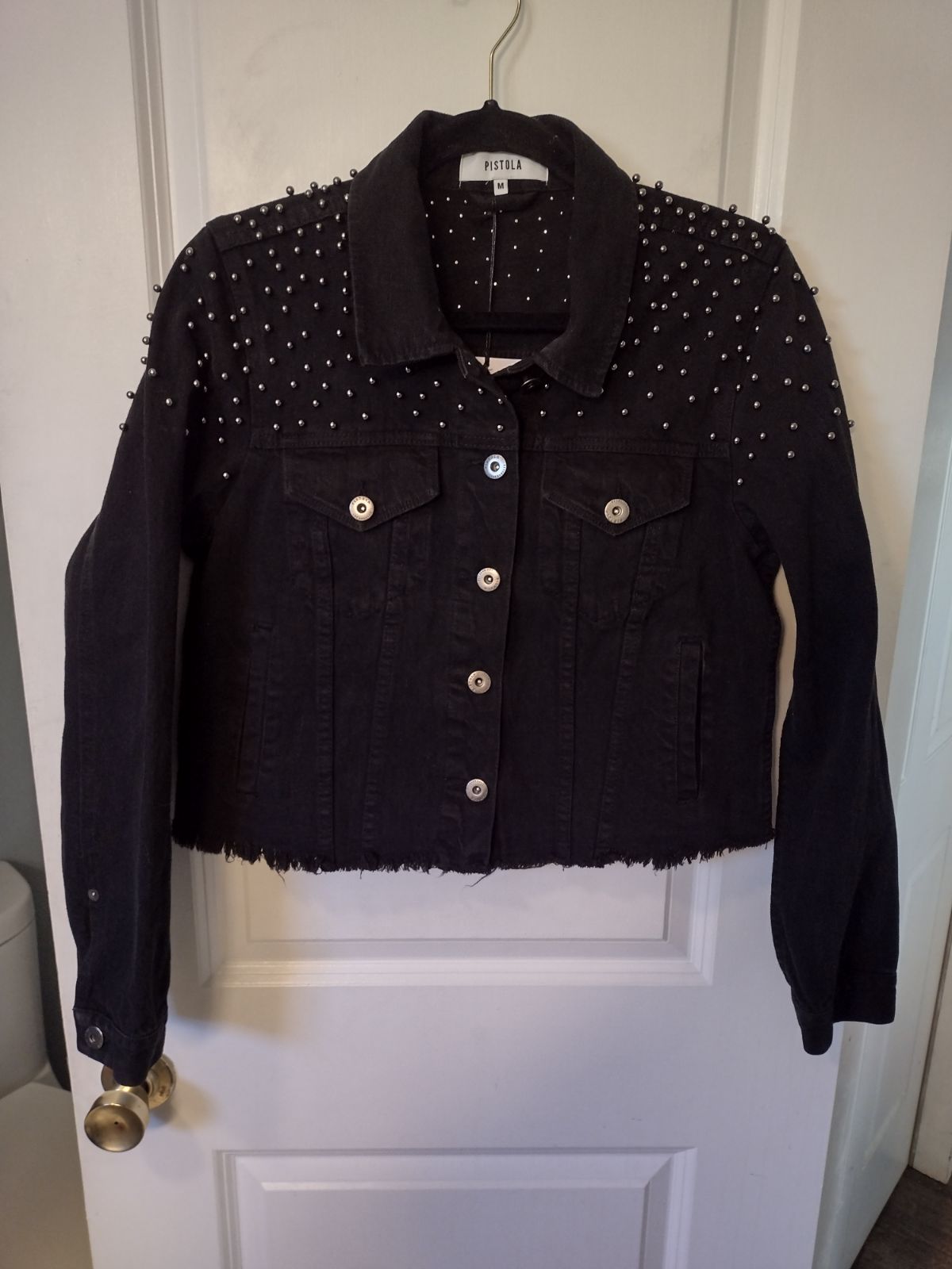 NWT Pistola Cropped Black Jean Jacket Size Medium