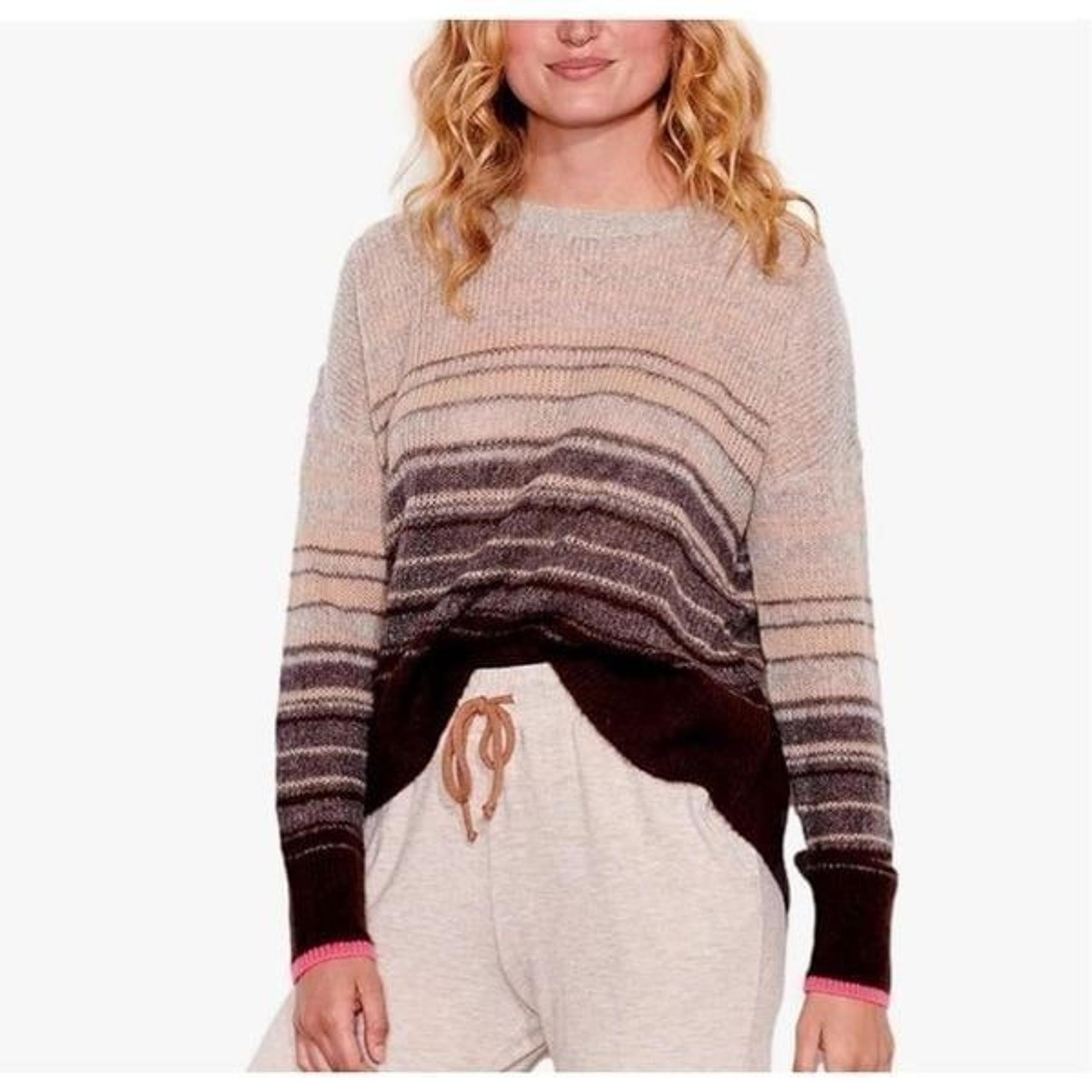 SUNDRY Sweater Wool Cashmere Tonal Stripes Crewneck Sweater Grey Oversized Women
