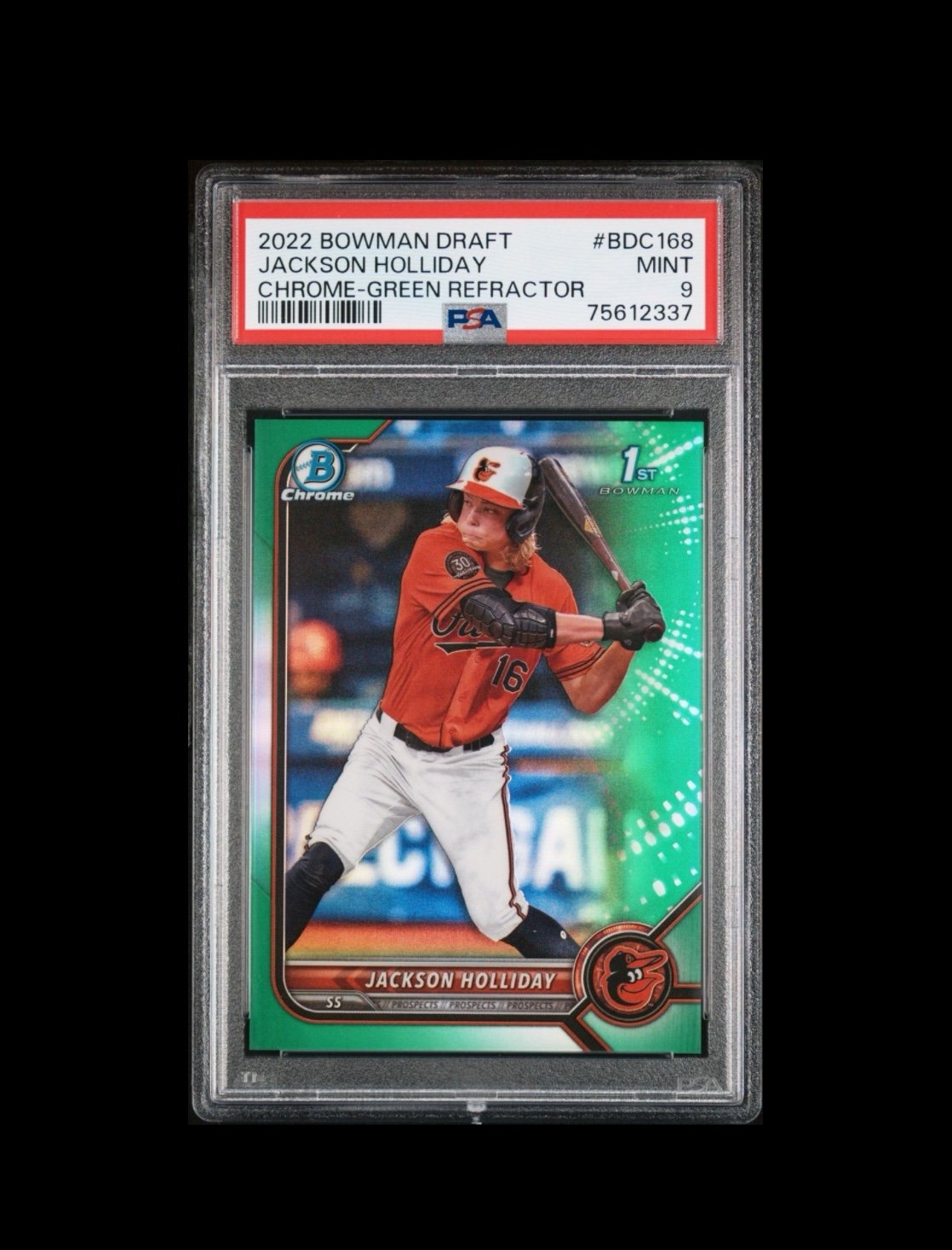2022 Bowman Draft Chrome #168 Jackson Holliday 1st Green Refractor /99 PSA 9