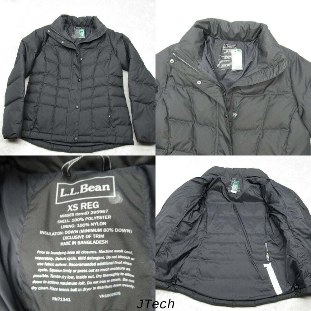 LL Bean Down Jacket Womens XS Black Full Zip DownTek Pertek Classic Puffer