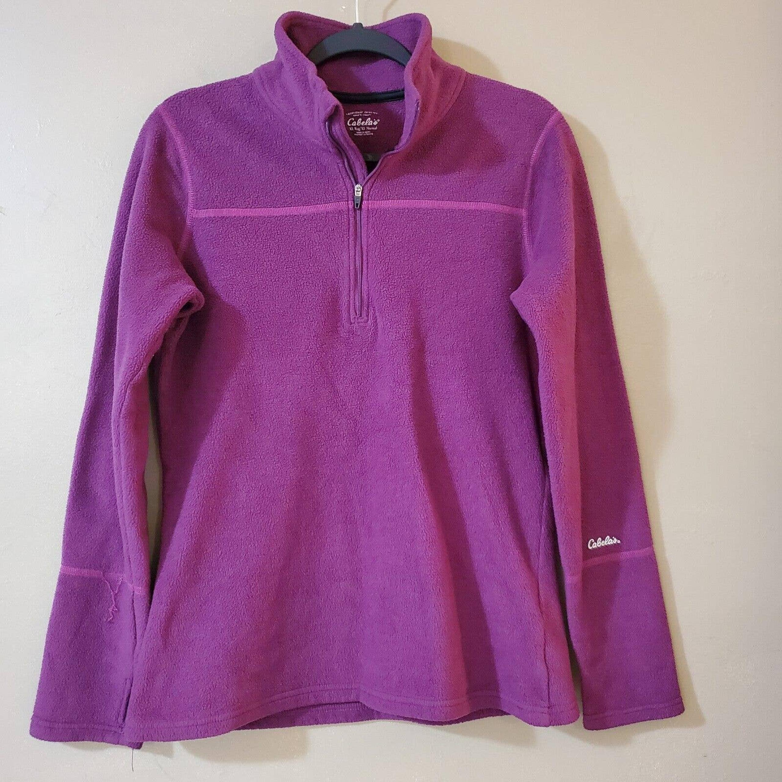 Cabelas Womens Mock Neck Pullover Fleece Sweatshirt Size XL Purple Thumbholes