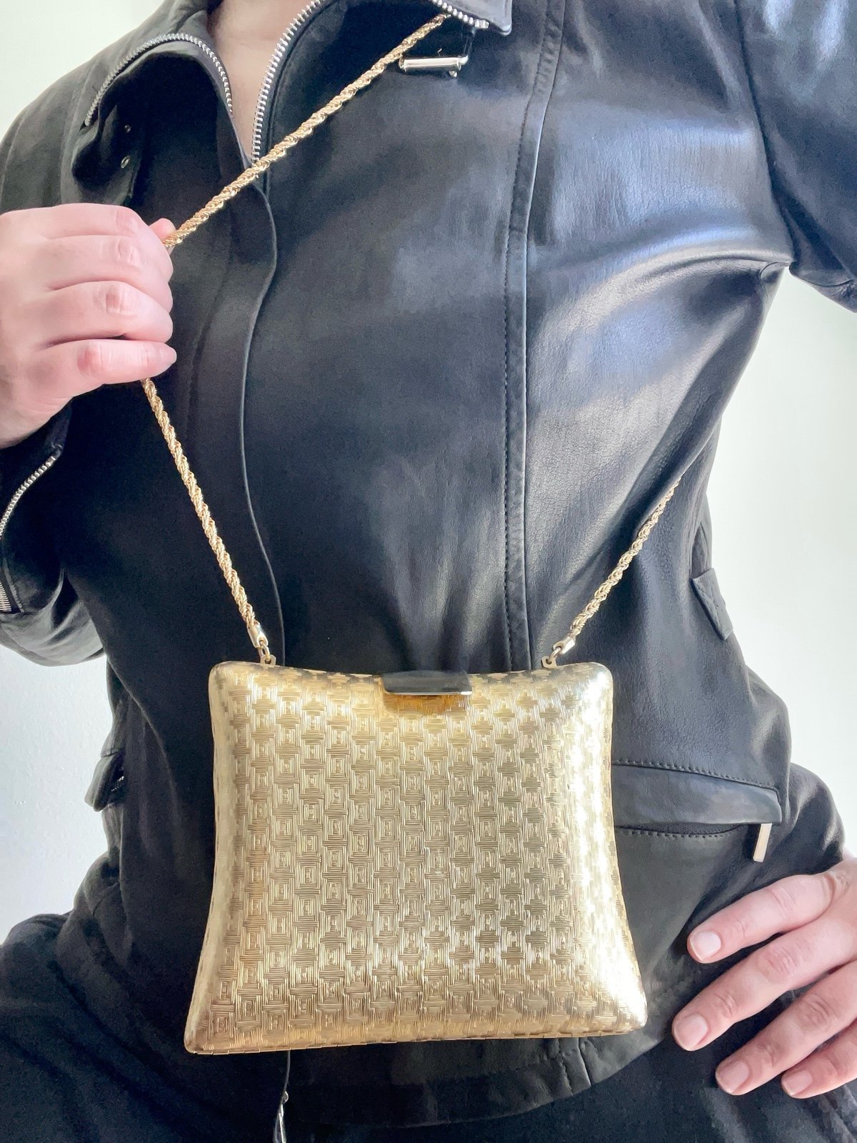 Vintage 1960s Saks Fifth Avenue Original Gold Hard Case Shoulder Bag