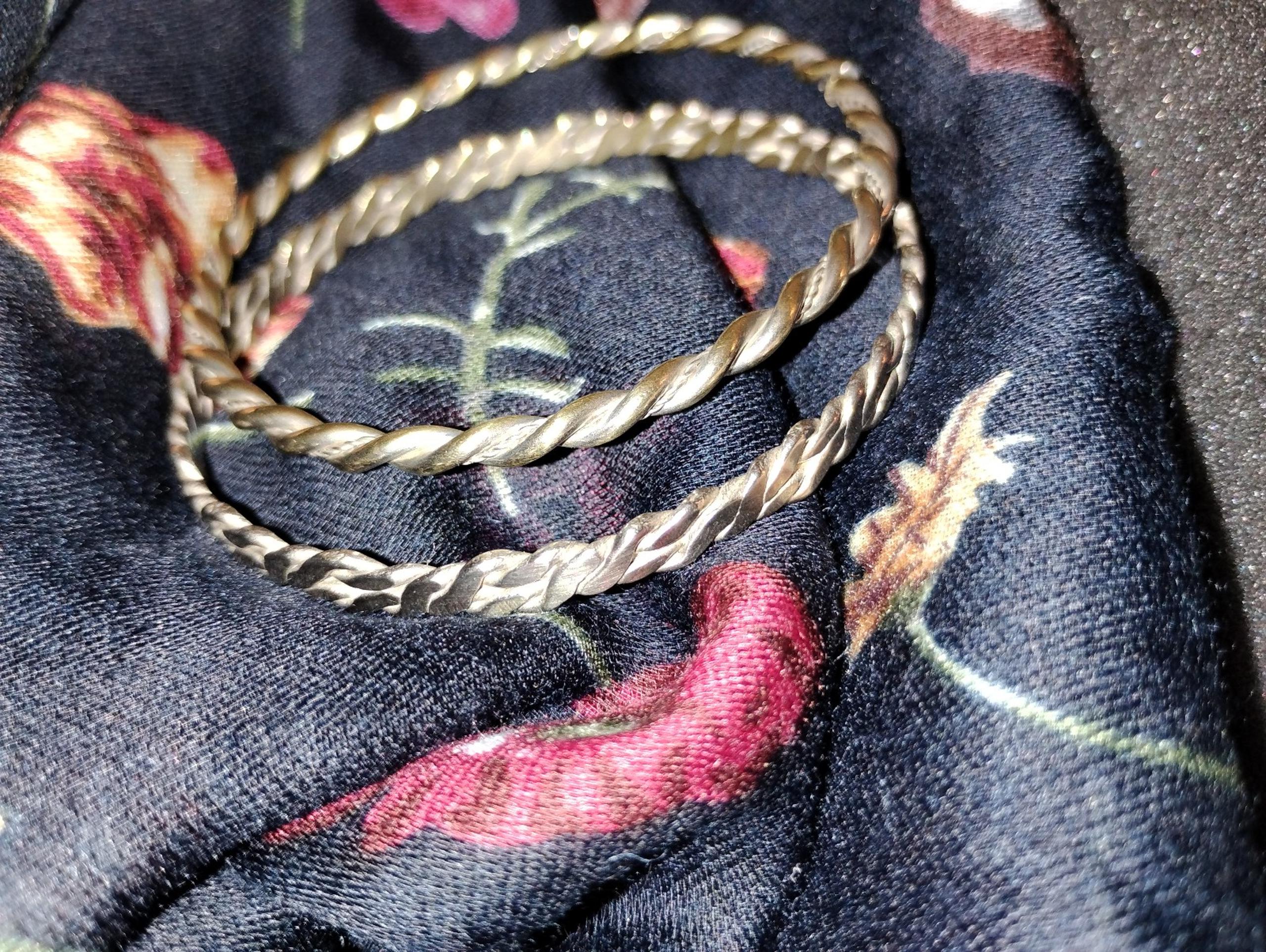 Two Vintage Navajo Southwestern Sterling Silver Rope Twist Bangle Bracelet.