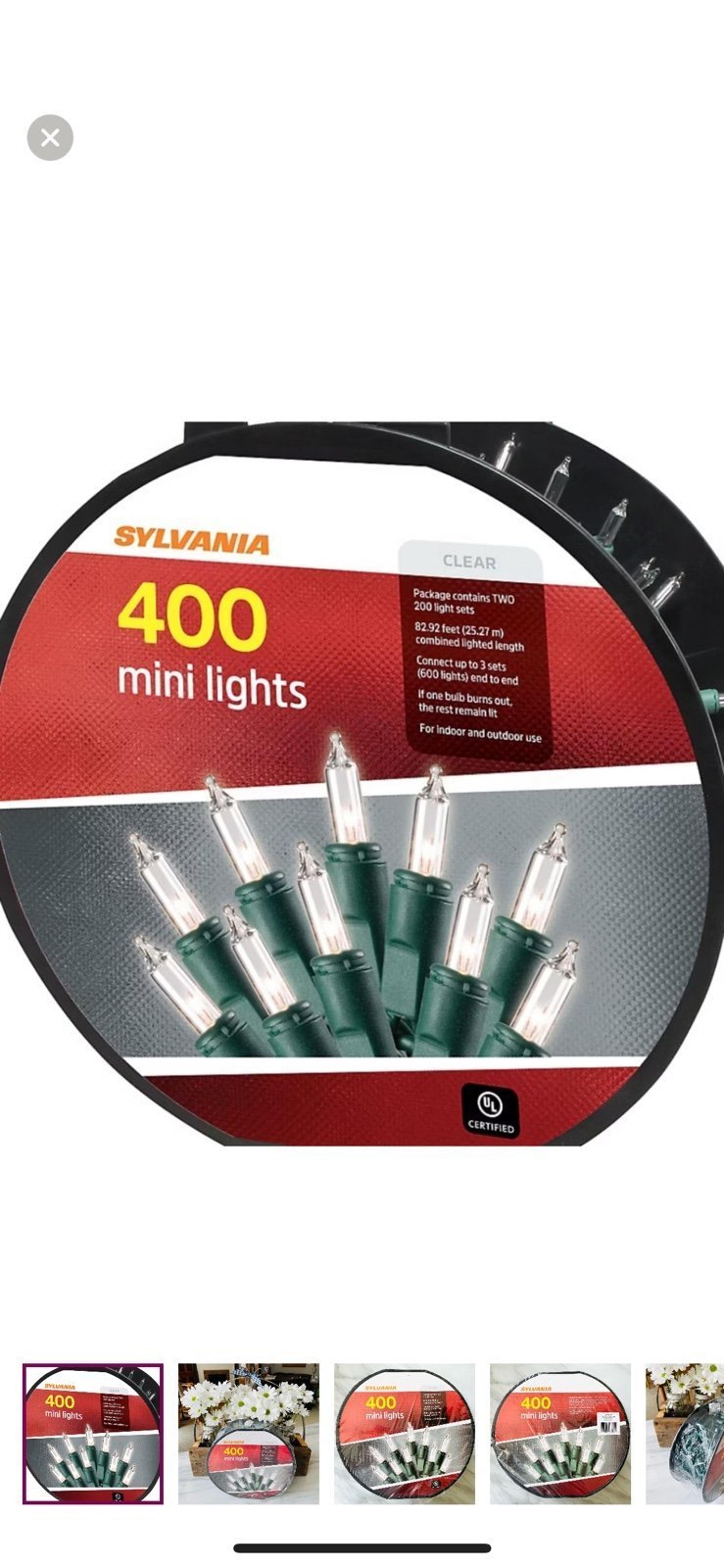 Christmas Lights•NIB•Sylvania•Spool of 400 Clear Mini-Lights~2 Strings of 200