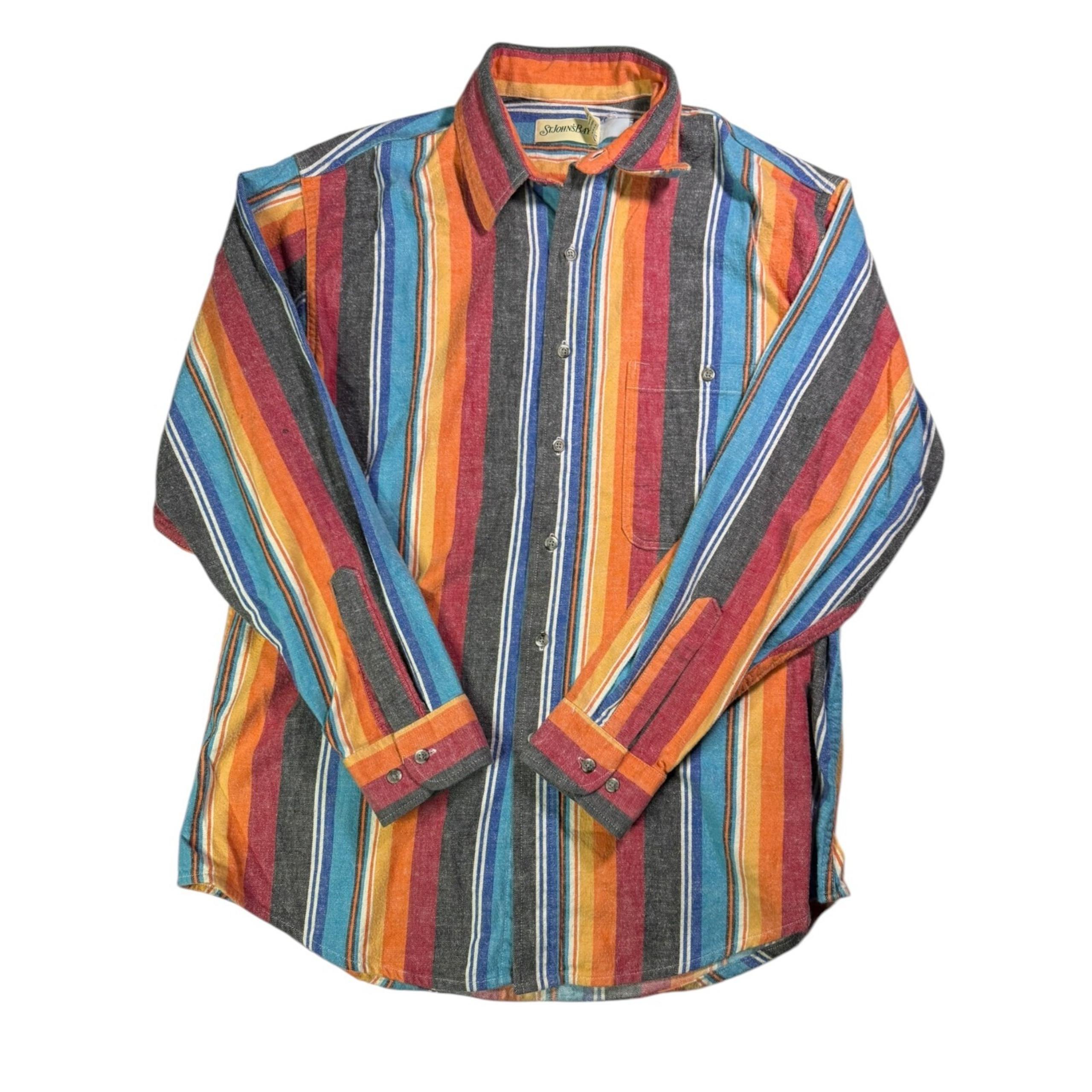 St John's Bay Dress Shirt Men's 16.5 Multicolor Striped Pocket Button-Up Formal