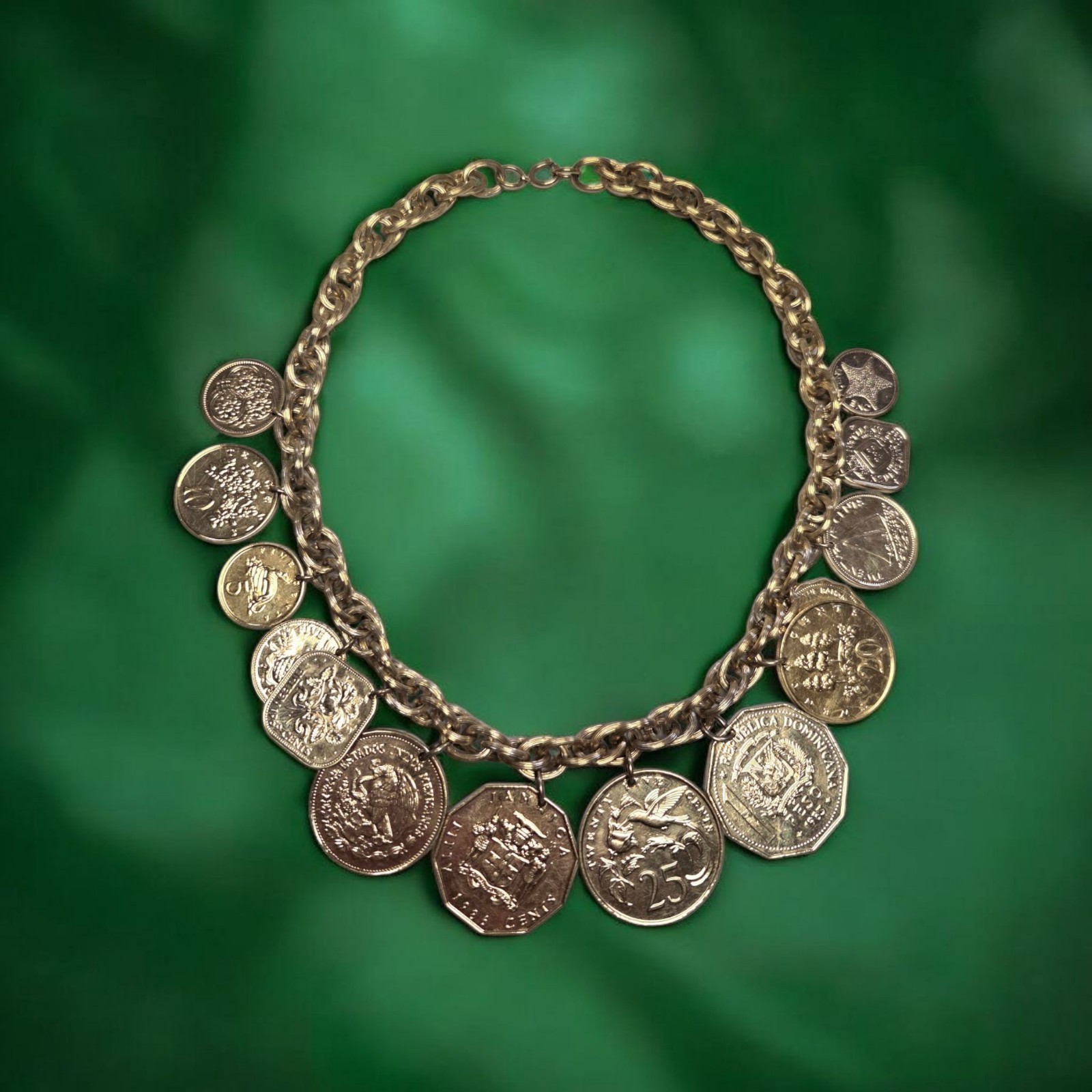 Franklin Mint Caribbean Gold Coin Charm Necklace